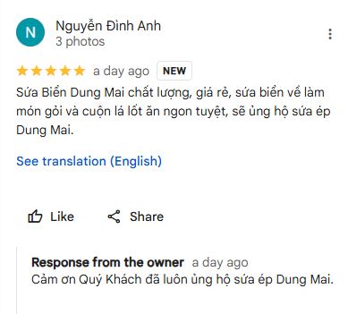 Khách hàng đánh giá cao sứa mai dung hà tĩnh