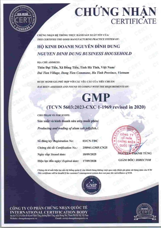 Sứa dung mai chứng nhận gmp chất lượng